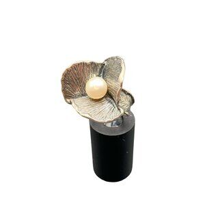 Flower And Pearl Ring Size 7 Sterling Silver High Raised Design Carved Band